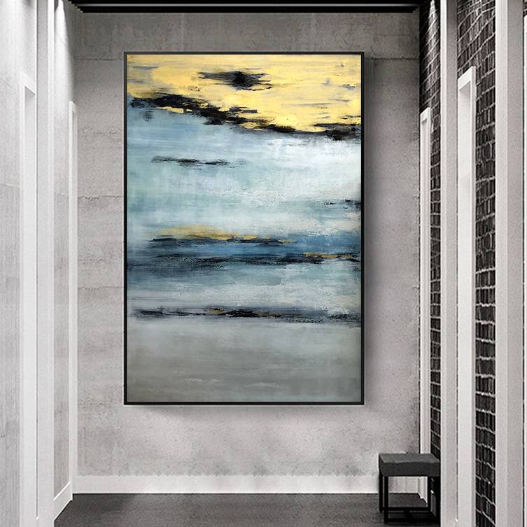Golden Contemporary Painting Grey Abstract Canvas Artwork QX4CX wall art